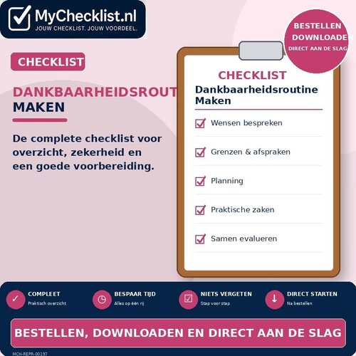 Checklist dankbaarheidsroutine maken met uitgebreide stappen en controlepunten
