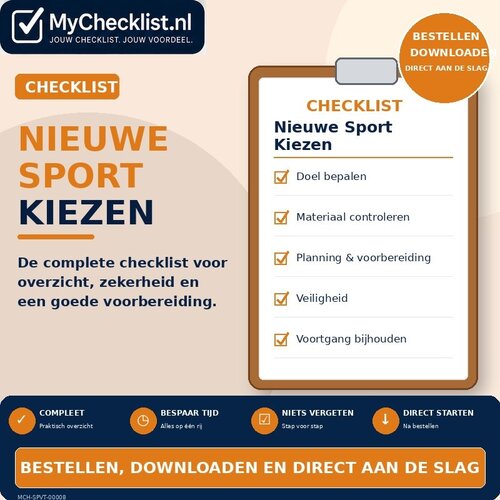 Checklist nieuwe sport kiezen met uitgebreide stappen en controlepunten