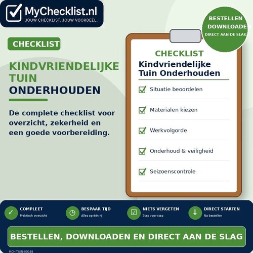 Checklist kindvriendelijke tuin onderhouden met uitgebreide stappen en controlepunten