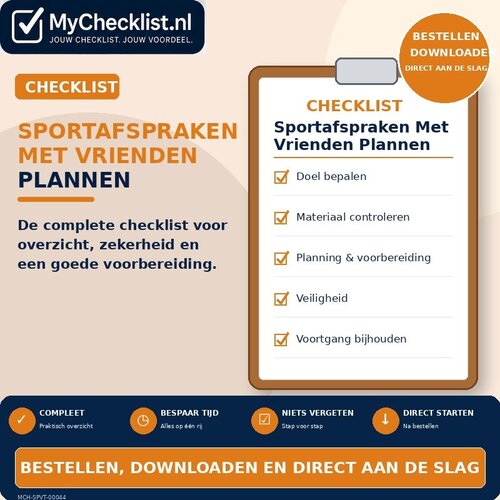 Checklist sportafspraken met vrienden plannen met uitgebreide stappen en controlepunten