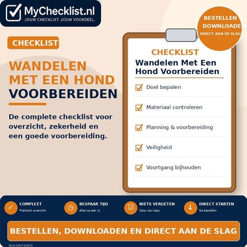 Checklist wandelen met een hond voorbereiden met uitgebreide stappen en controlepunten