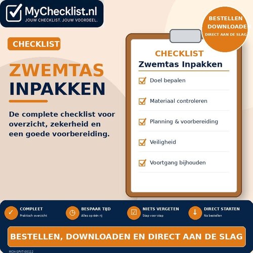 Checklist zwemtas inpakken met uitgebreide stappen en controlepunten
