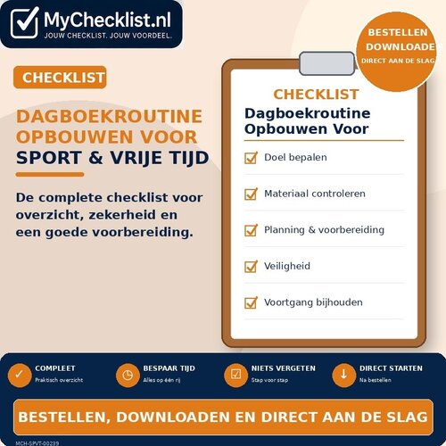 Checklist dagboekroutine opbouwen voor sport & vrije tijd met uitgebreide stappen en controlepunten