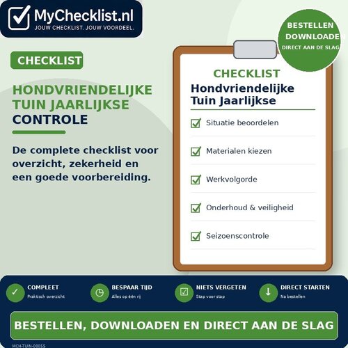Checklist hondvriendelijke tuin jaarlijkse controle uitvoeren met uitgebreide stappen en controlepunten