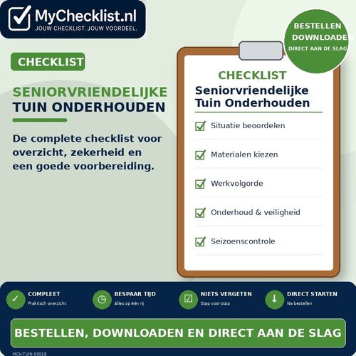 Checklist seniorvriendelijke tuin onderhouden met uitgebreide stappen en controlepunten