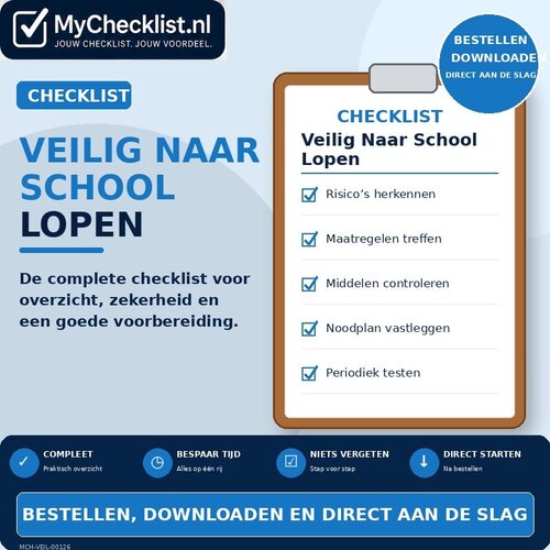 Checklist veilig naar school lopen met uitgebreide stappen en controlepunten