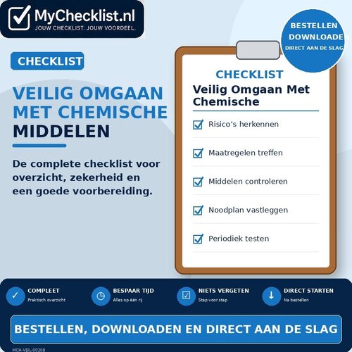 Checklist veilig omgaan met chemische middelen met uitgebreide stappen en controlepunten