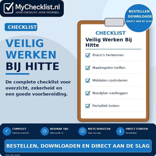 Checklist veilig werken bij hitte met uitgebreide stappen en controlepunten