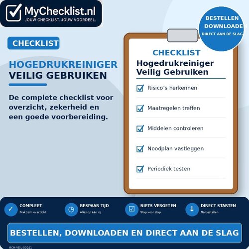 Checklist hogedrukreiniger veilig gebruiken met uitgebreide stappen en controlepunten