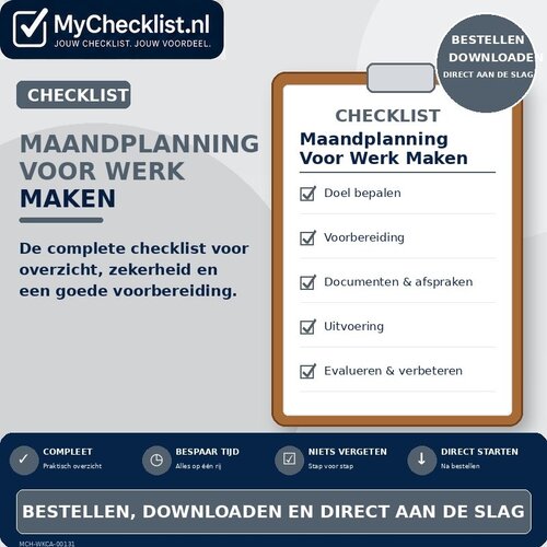 Checklist maandplanning voor werk maken met uitgebreide stappen en controlepunten