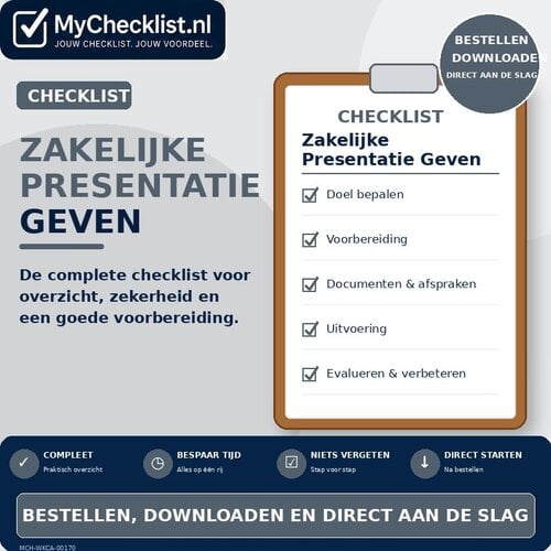 Checklist zakelijke presentatie geven met uitgebreide stappen en controlepunten