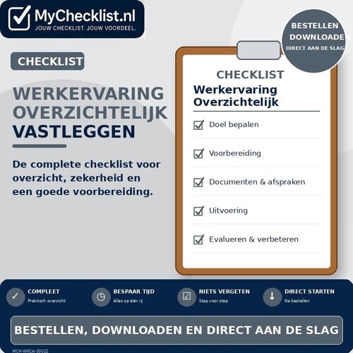 Checklist werkervaring overzichtelijk vastleggen met uitgebreide stappen en controlepunten