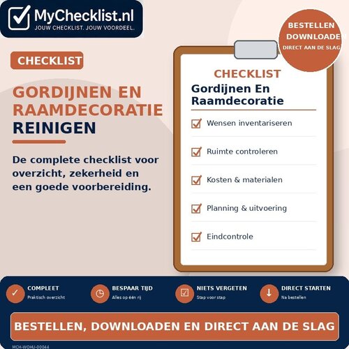 Checklist gordijnen en raamdecoratie reinigen met uitgebreide stappen en controlepunten