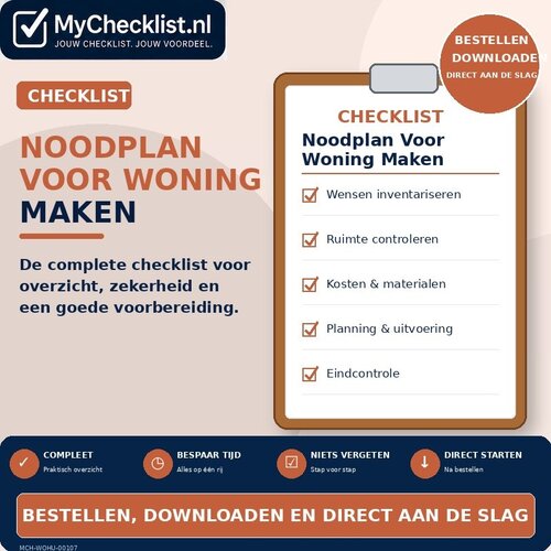 Checklist noodplan voor woning maken met uitgebreide stappen en controlepunten