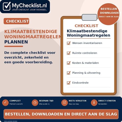 Checklist klimaatbestendige woningmaatregelen plannen met uitgebreide stappen en controlepunten
