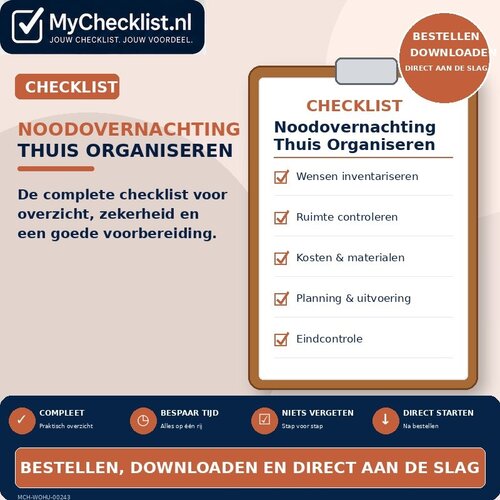 Checklist noodovernachting thuis organiseren met uitgebreide stappen en controlepunten