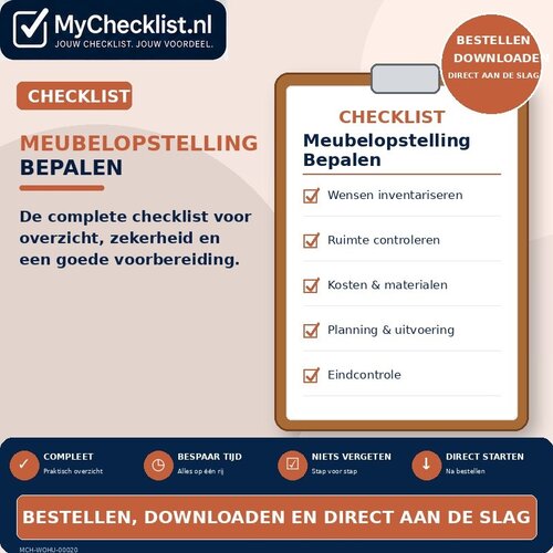 Checklist meubelopstelling bepalen met uitgebreide stappen en controlepunten