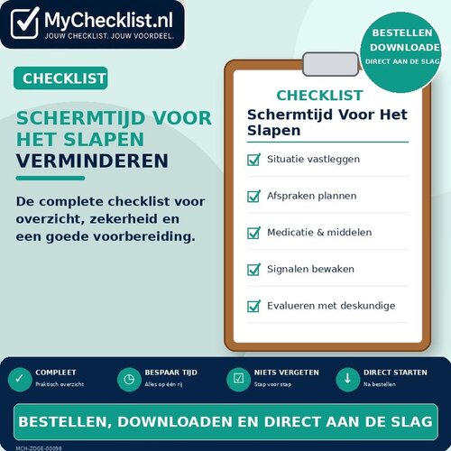 Checklist schermtijd voor het slapen verminderen met uitgebreide stappen en controlepunten
