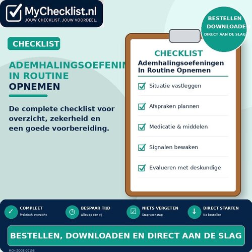 Checklist ademhalingsoefeningen in routine opnemen met uitgebreide stappen en controlepunten