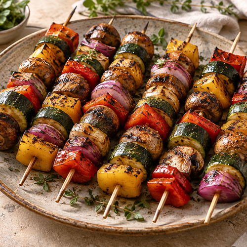 Gegrilde groentespiesjes met kruiden
