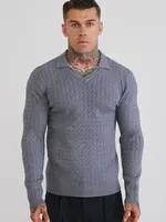Siksilk gebreide v-hals trui grijs