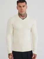 Siksilk gebreide v-hals trui ivoor