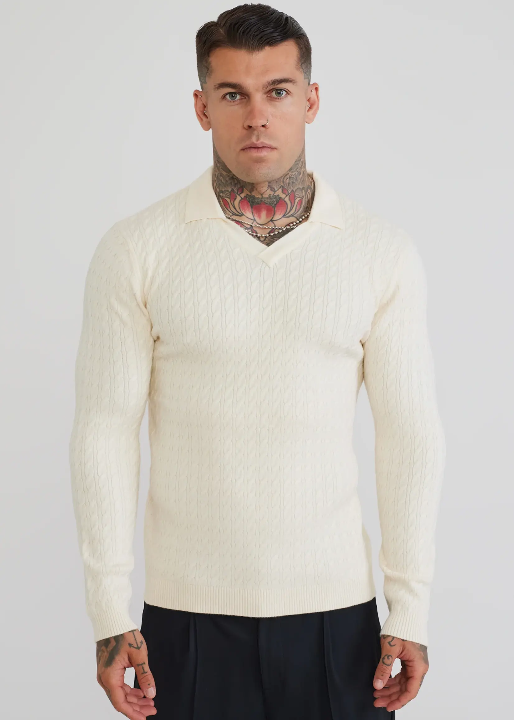 Siksilk gebreide v-hals trui ivoor