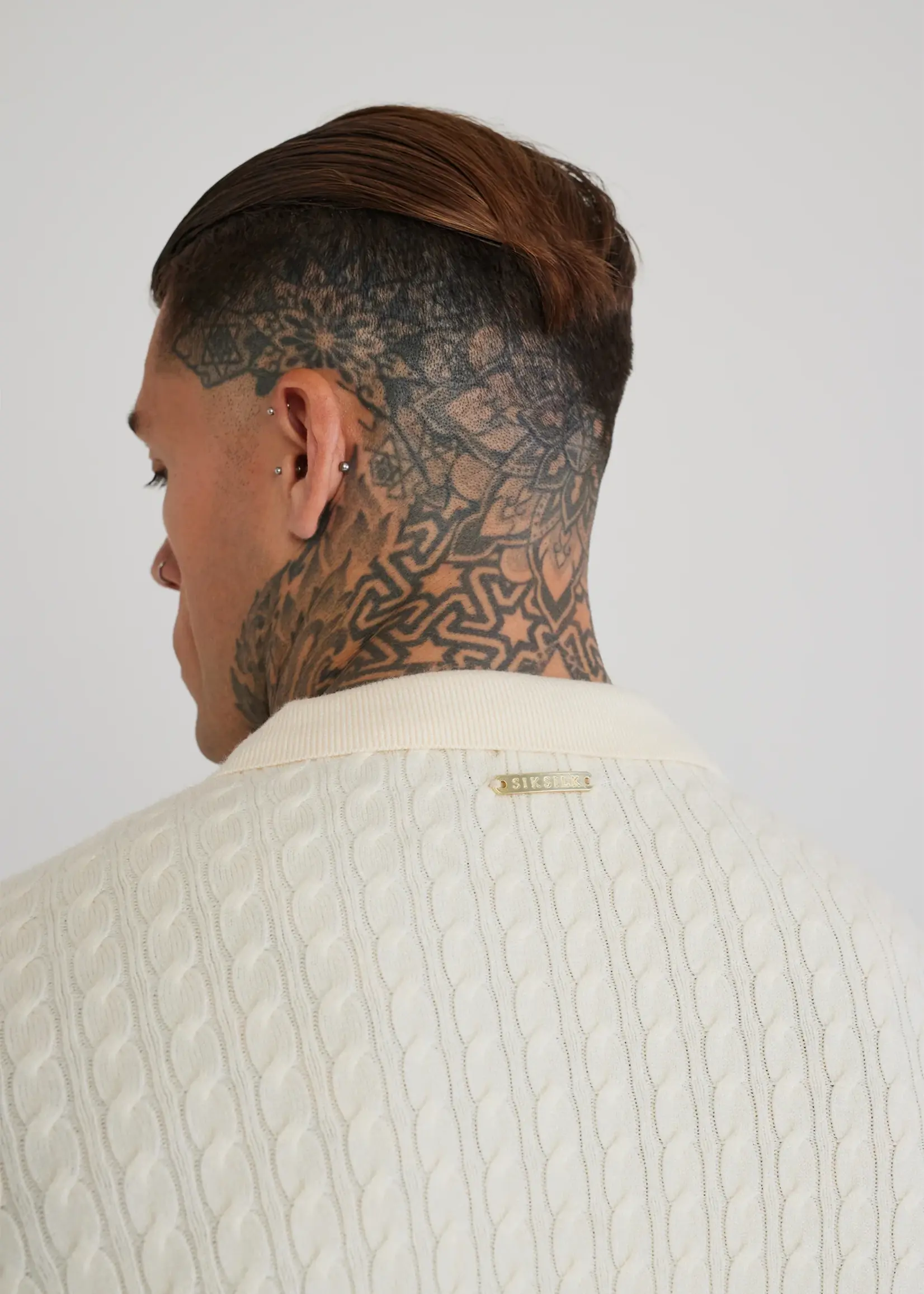 Siksilk gebreide v-hals trui ivoor