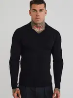 Siksilk gebreide v-hals trui zwart