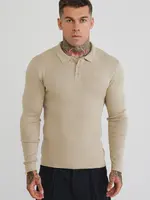 Siksilk beige gebreide polo sweater