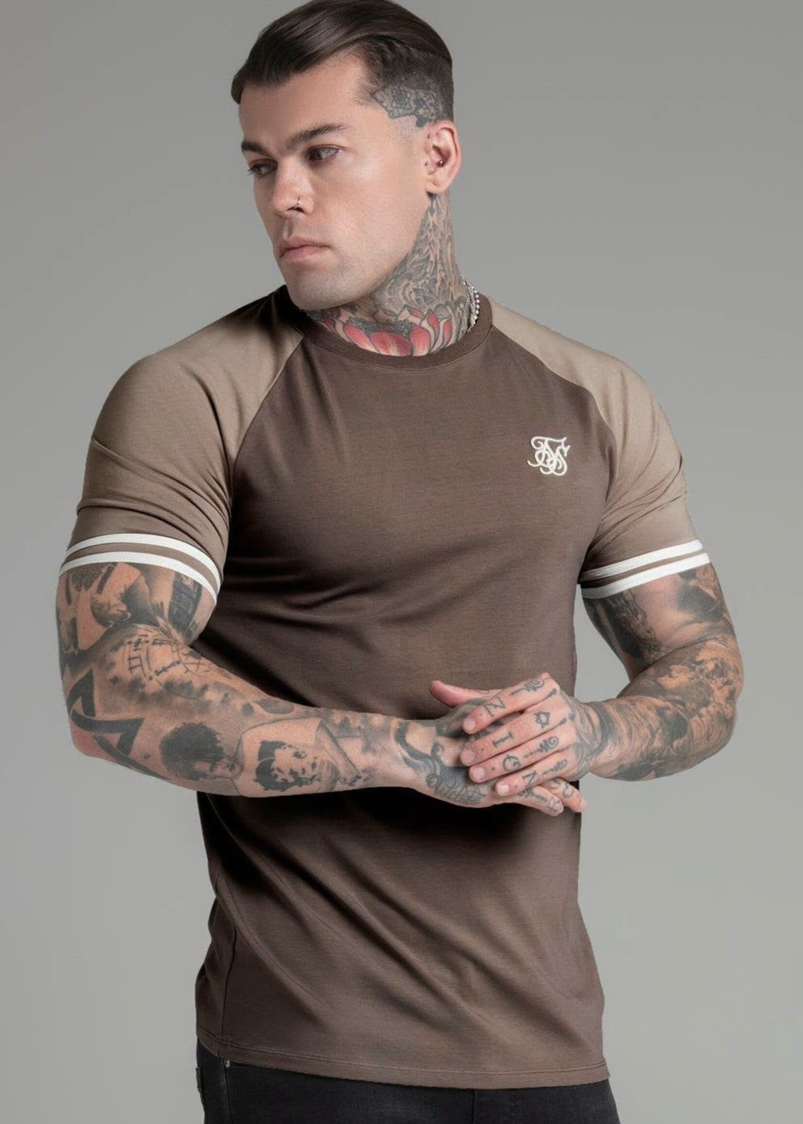 Siksilk t-shirt bruin/beige
