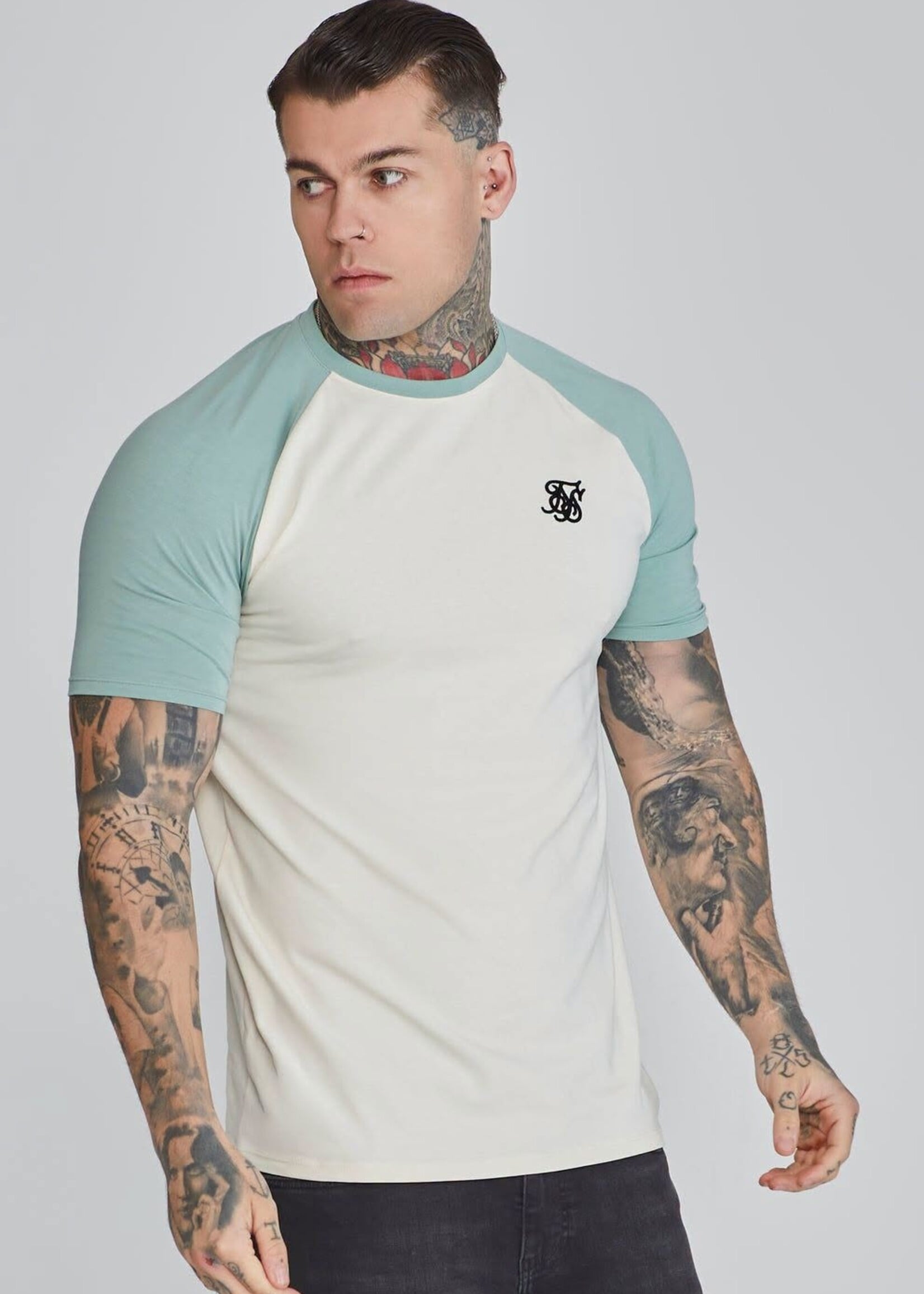Siksilk t-shirt ecru/groen