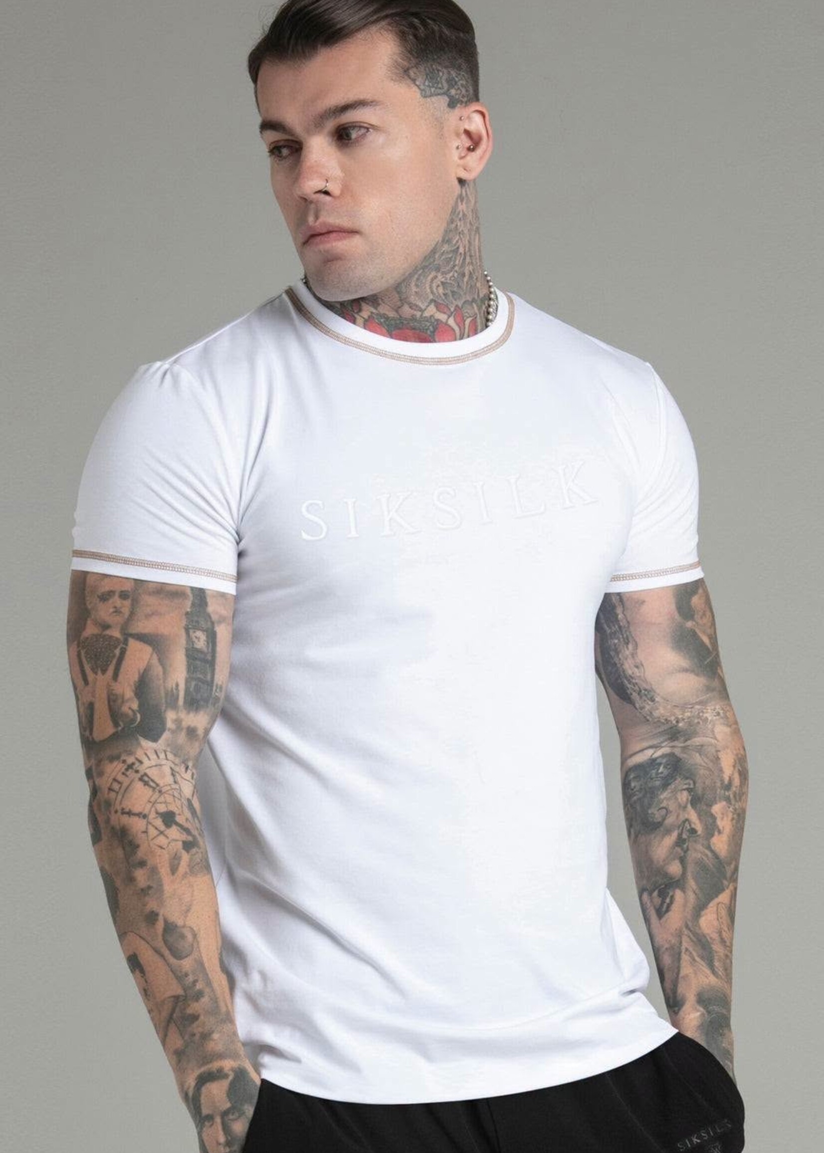 Siksilk t-shirt wit/gouden sticksel