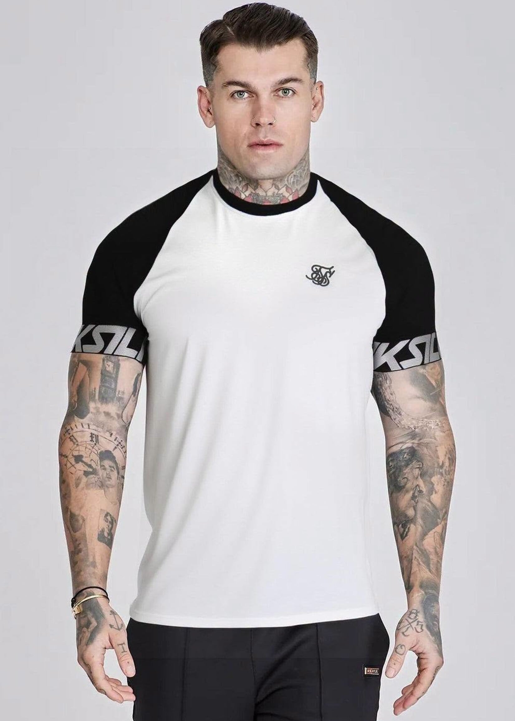 Siksilk t-shirt wirt/zwart met zilveren band