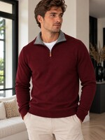 Zipped sweater - cashmere touch bordeaux rood