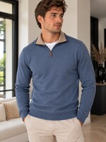 Zipped sweater - cashmere touch blauw