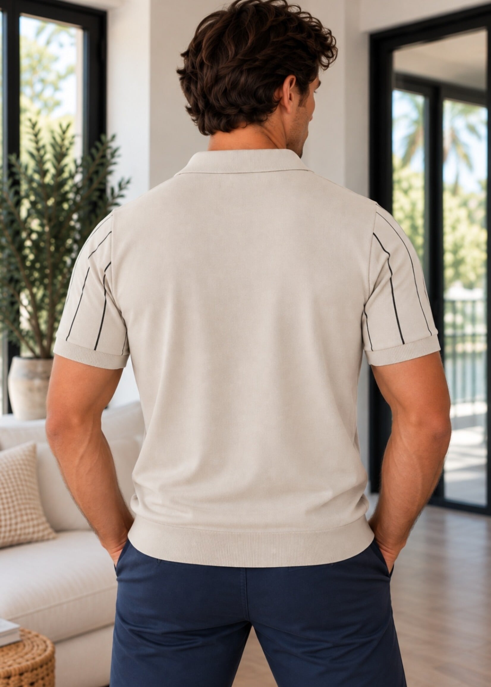Ziped polo sage lichtbeige