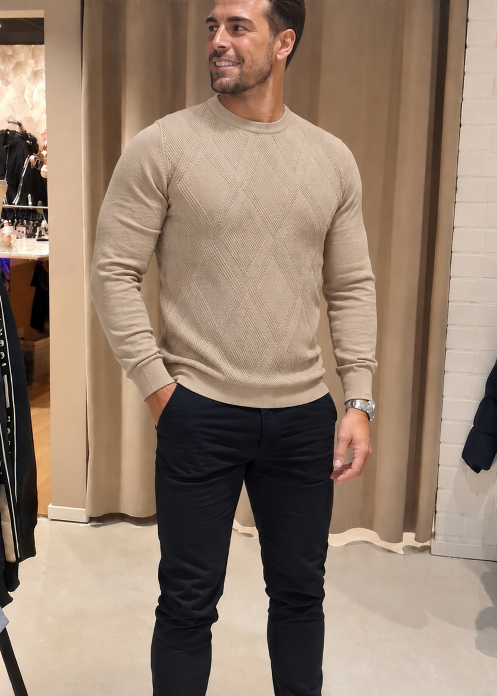 Cable knit trui stretch - beige