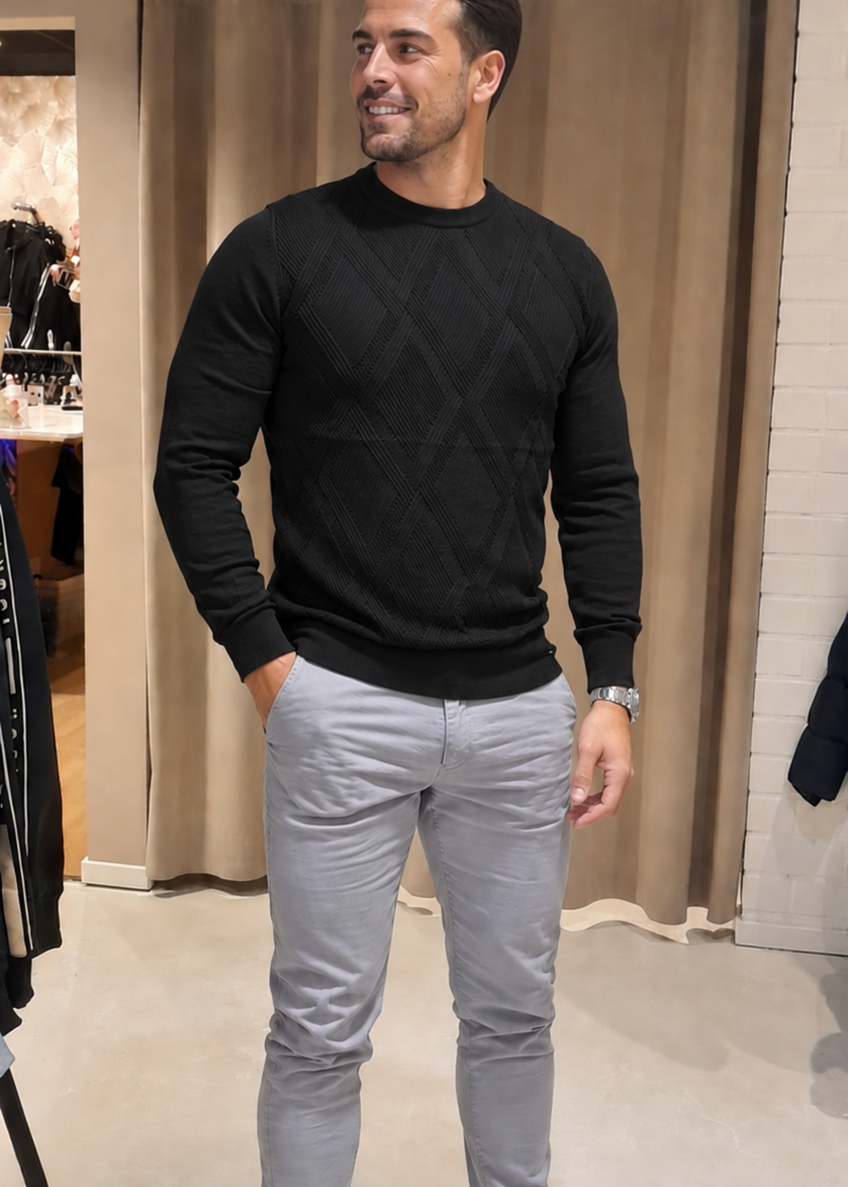 Cable knit trui stretch - zwart