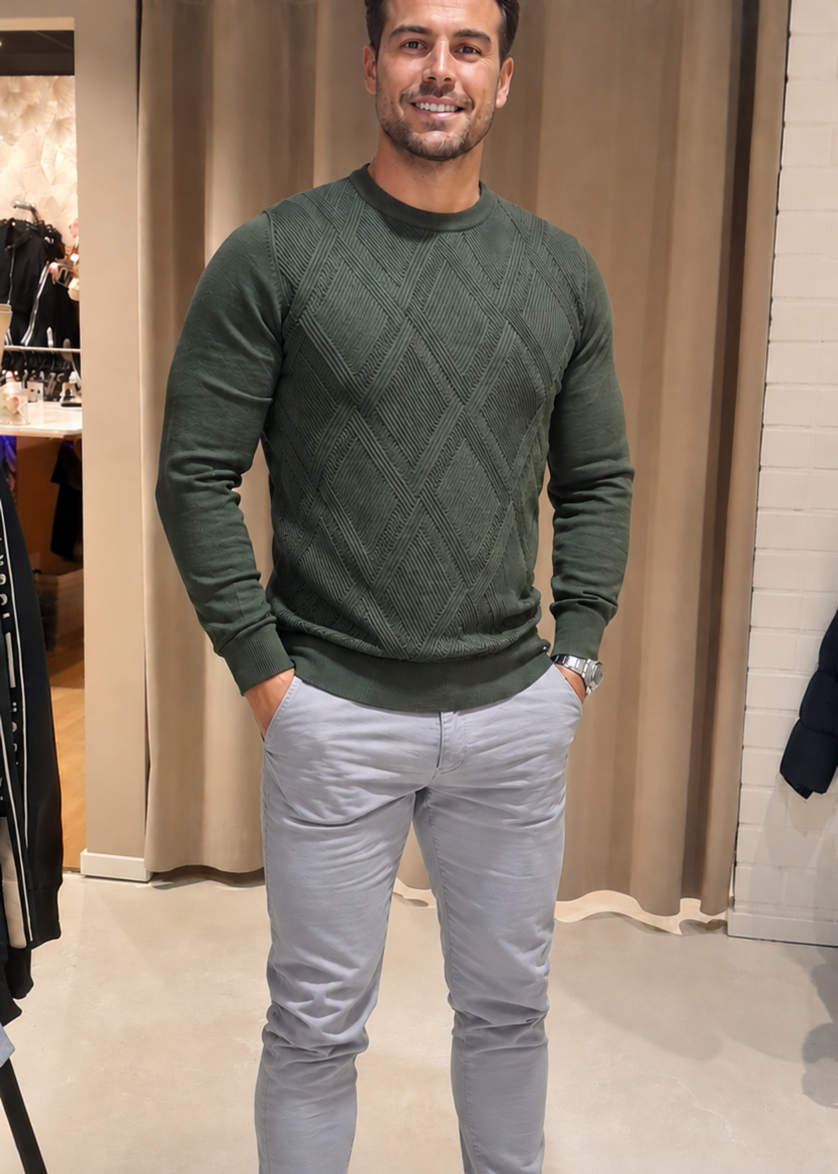 Cable knit trui stretch - groen