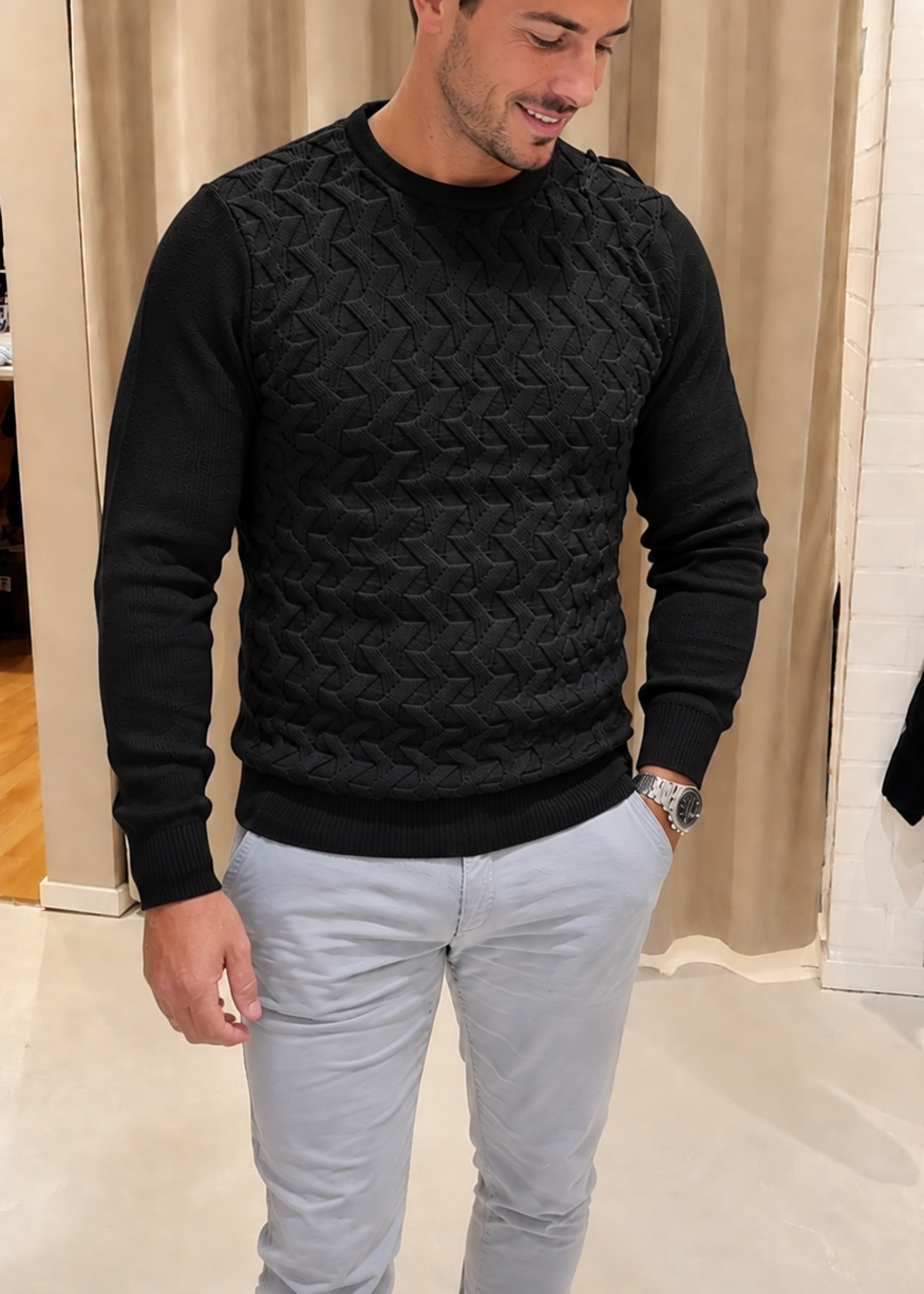 Knitted sweater zigzag - zwart