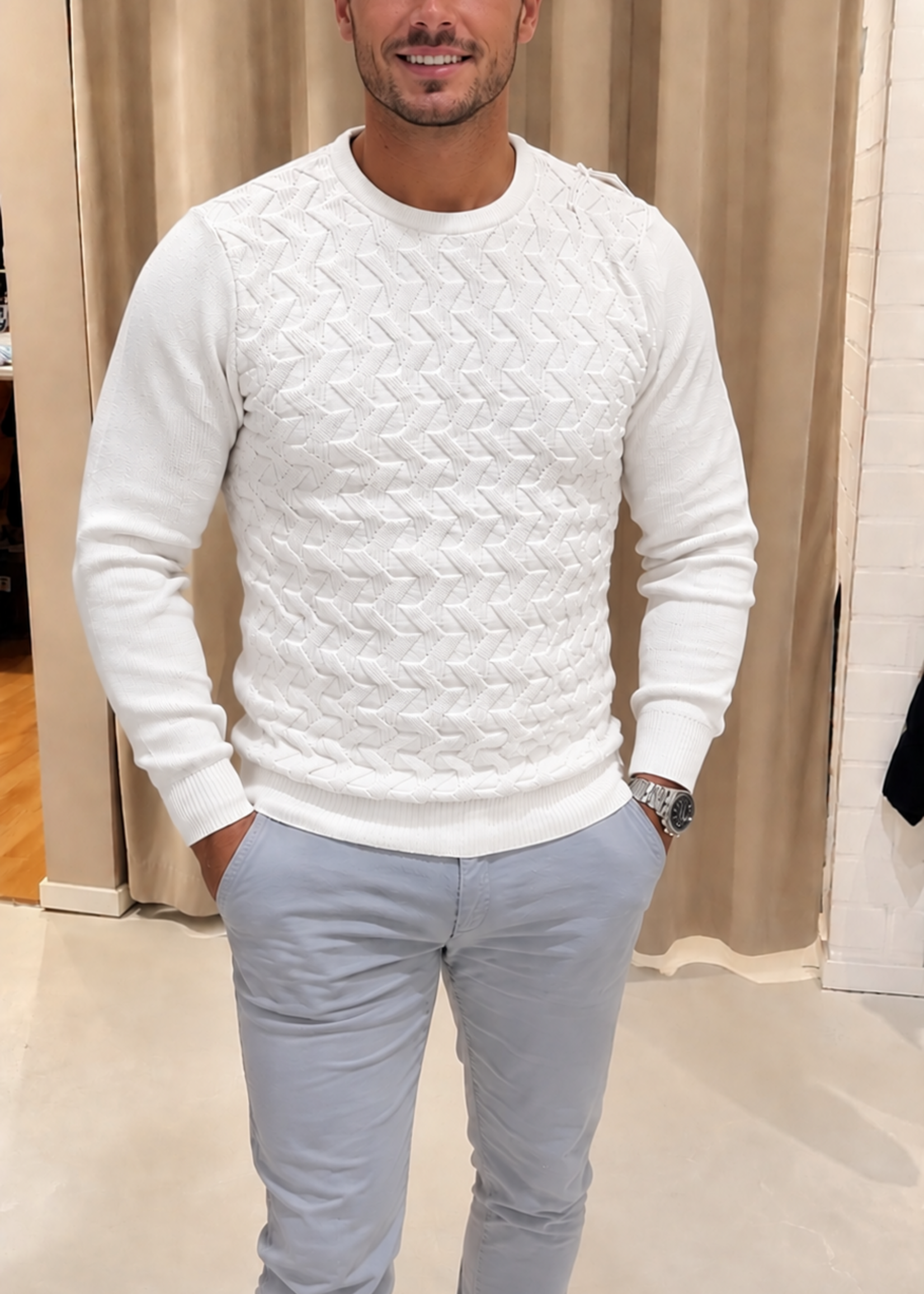 Knitted sweater zigzag - ivoorwit
