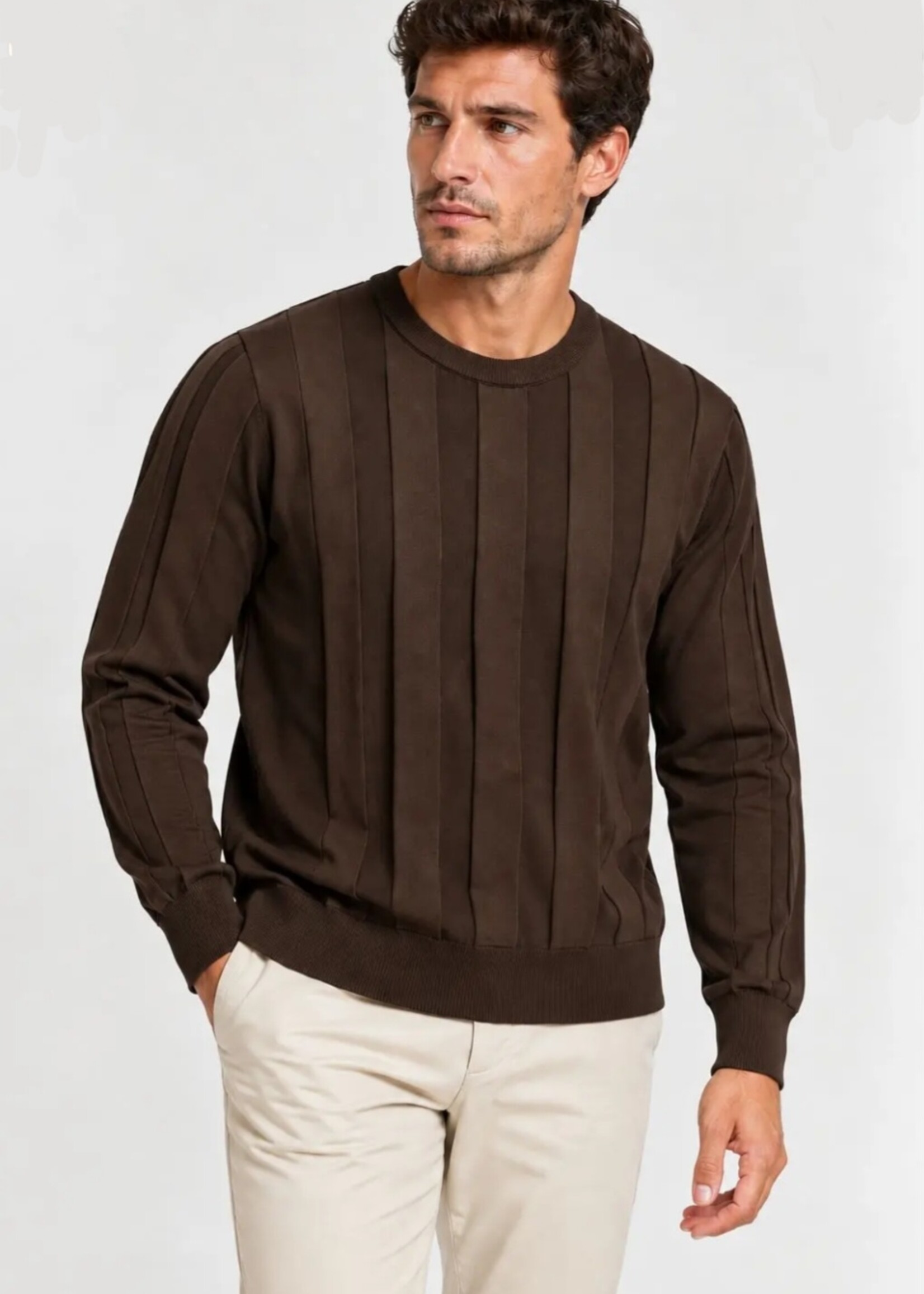 Ribbed elegant sweater - choco