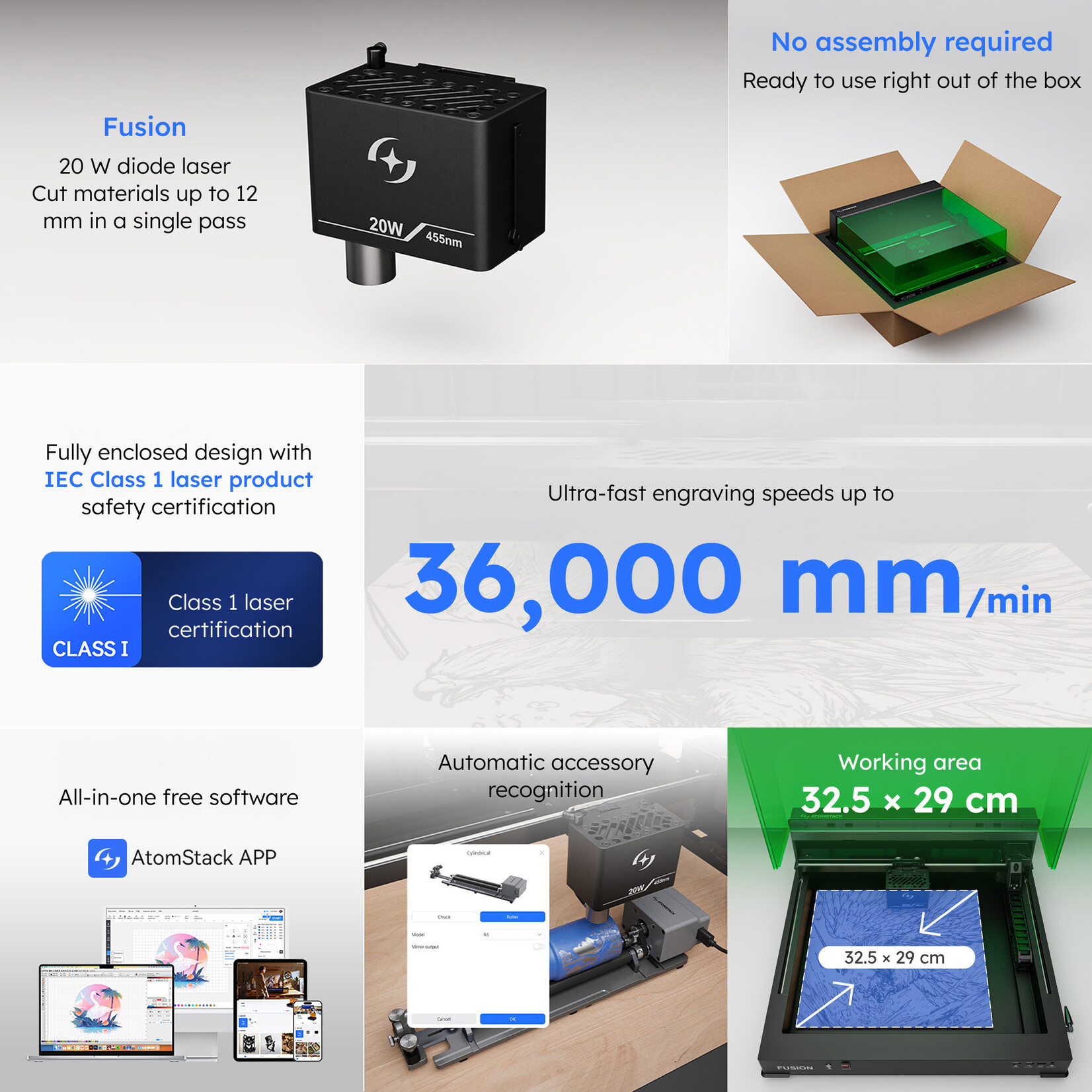 AtomStack Fusion Laser Cutter - 20 W Diode