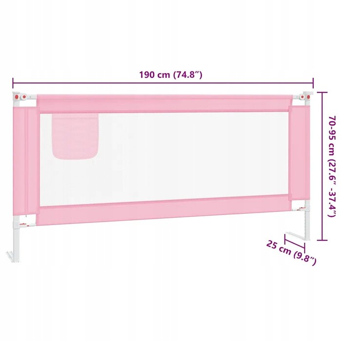 Vidaxl Barierka ochronna do łóżka dziecięcego 190x25 cm, różowa - Rabat 68%