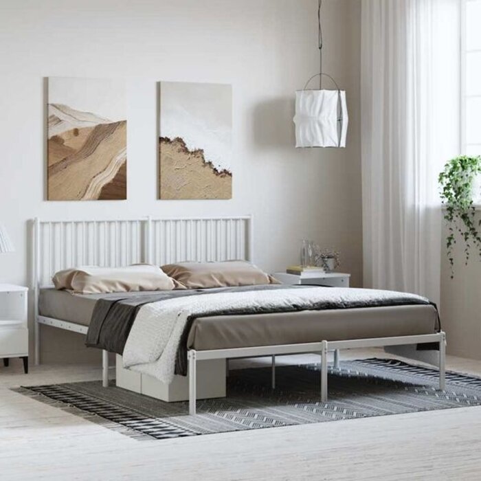 Vidaxl Metalowa rama łóżka 150x200 cm biała - 80% taniej