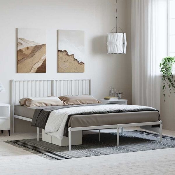 Vidaxl Metalowa rama łóżka 150x200 cm biała - 80% taniej