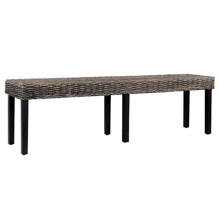 Vidaxl Czarna ławka z rattanu kubu i drewna mango 160 cm - 75% taniej
