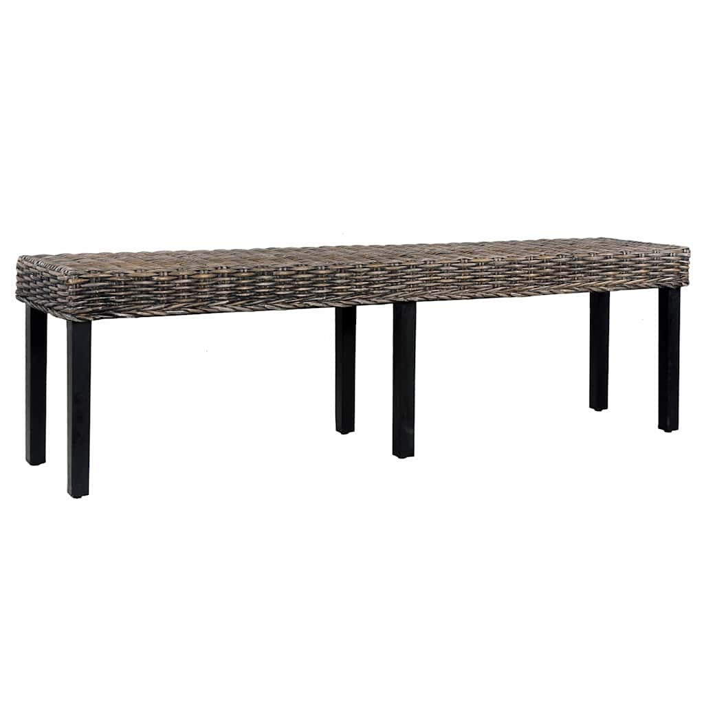 Vidaxl Czarna ławka z rattanu kubu i drewna mango 160 cm - 75% taniej