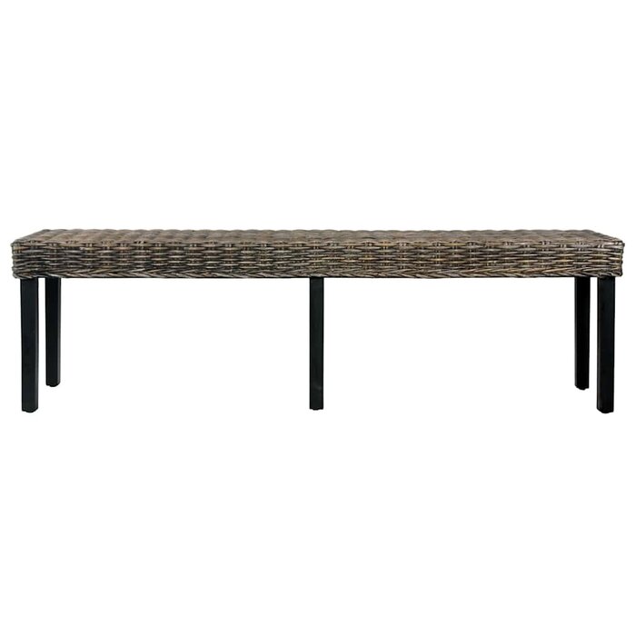 Vidaxl Czarna ławka z rattanu kubu i drewna mango 160 cm - 75% taniej